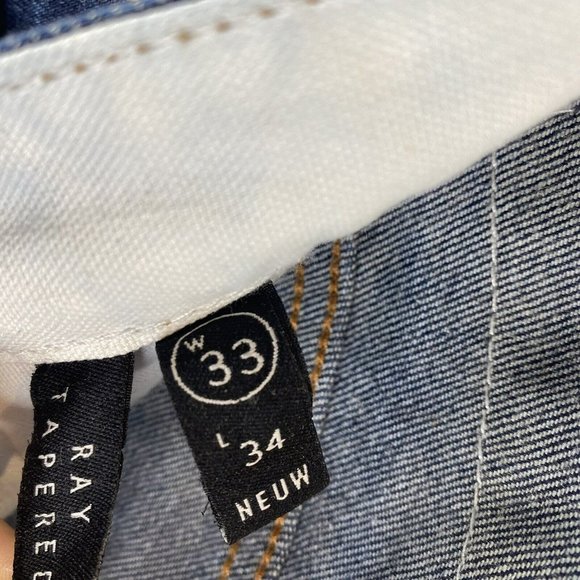 Neuw Ray Tapered Denim Blue Jeans Distressed Destroyed Raw Hem Size 33 x 29 - Picture 8 of 8